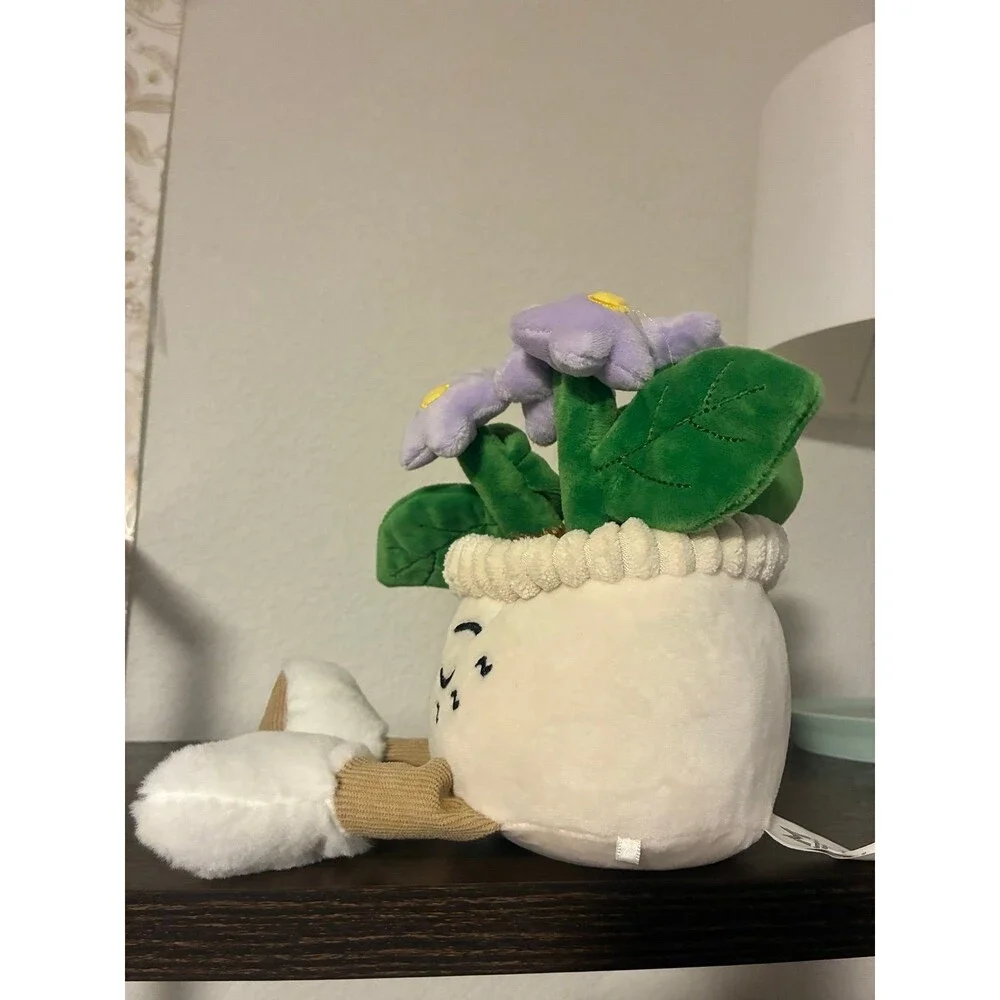 Cute Plush Potted Flower Plant Shelf Sitter Purple Flowers Dangling Legs
